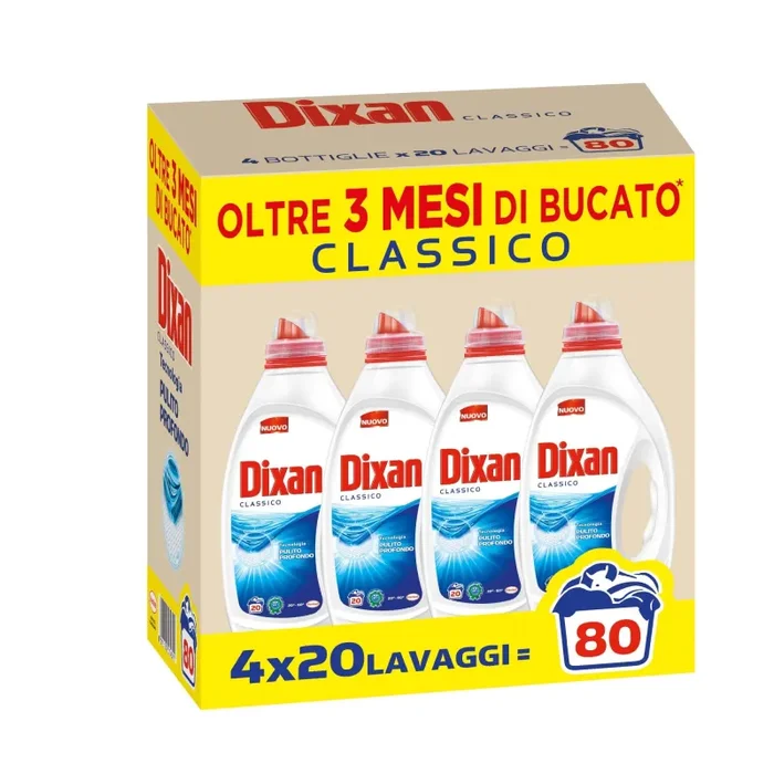 Dixan Classico, Detersivo Lavatrice Liquido, Tecnologia Pulito Profondo, profumazione classica, confezione da 80 Lavaggi