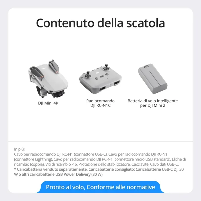 DJI Mini 4K, drone per adulti, fotocamera 4K HD, meno di 249 g, stabilizzatore 3 assi, trasmissione video 10 km, return automatico, resistenza al vento, 31 min di volo, C0, volo - immagine 2