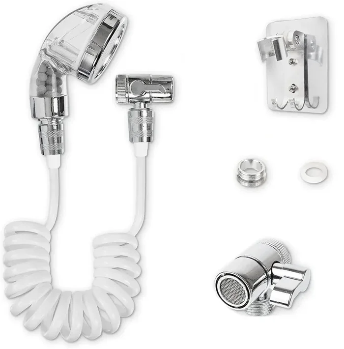 Doccetta per rubinetto lavandino portatile con tubo telescopico 1m e supporto