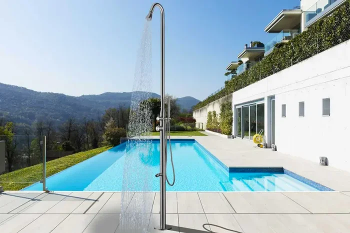 Doccia da Giardino 228x18x17,5 cm con Soffione Lavapiedi e Doccetta Sined Stintino Inox - immagine 2