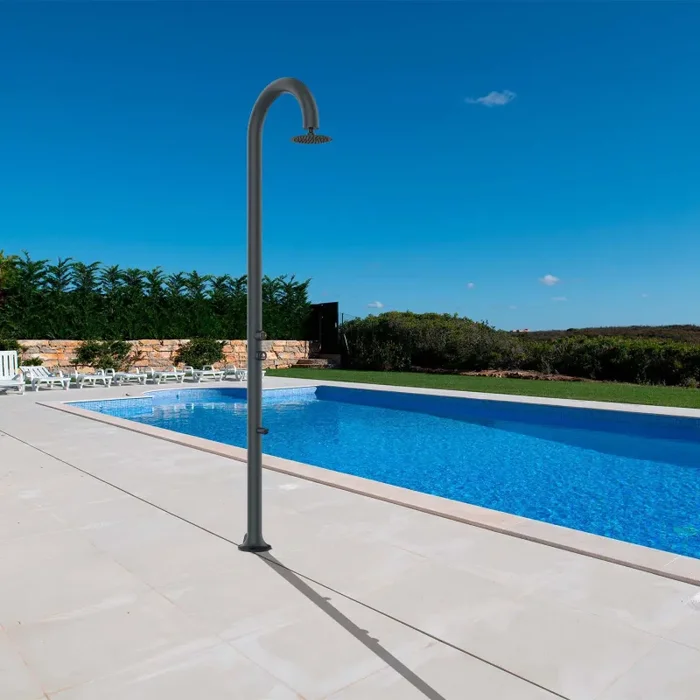 Doccia da Giardino ad Acqua Fredda in Alluminio Temporizzata con Lavapiedi Sined Luna Timer P Grigio