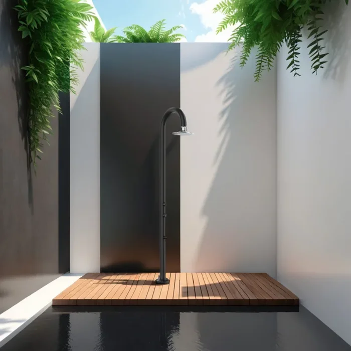 Doccia da Giardino in Alluminio Soffione LED Quadrato con Termometro LCD Sined Luna Alu Nero