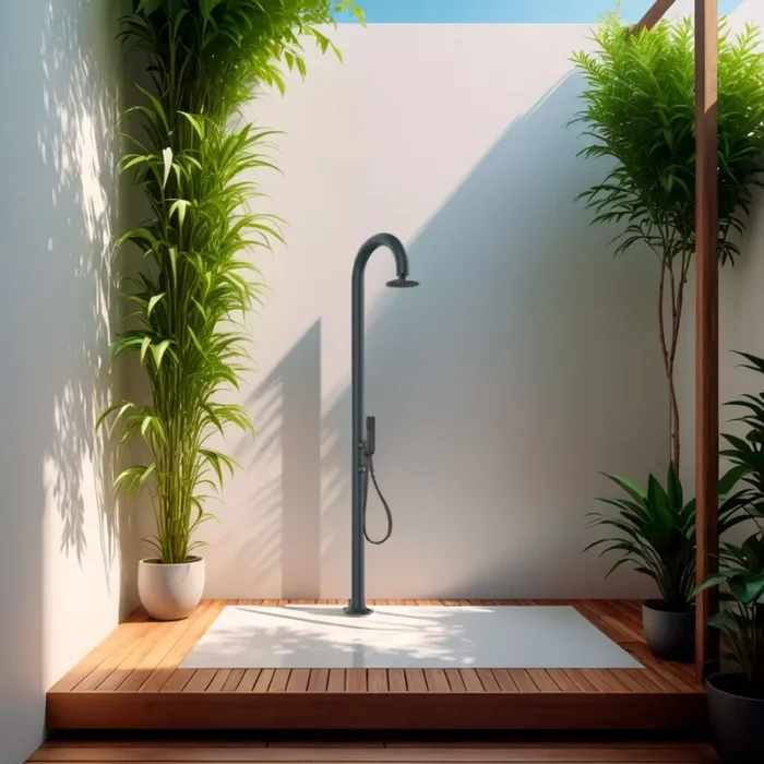 Doccia da Giardino in Alluminio Soffione Rotondo e Doccino Sined Luna Alu D Grigio