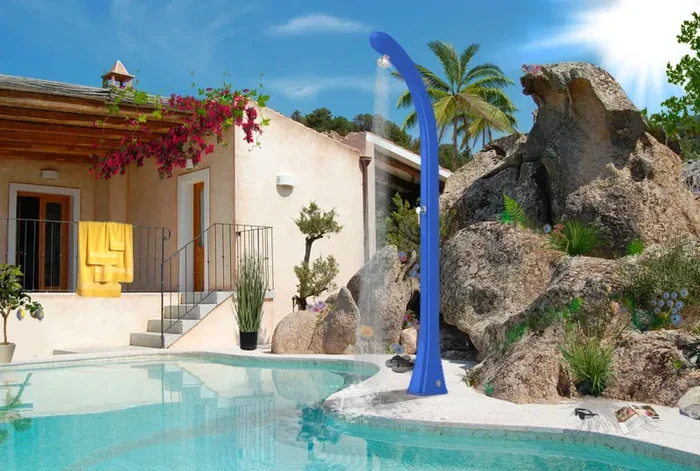 Doccia Solare da Esterno Giardino 20L Miscelatore Arkema Happy One Blue Ocean Vendita calda online