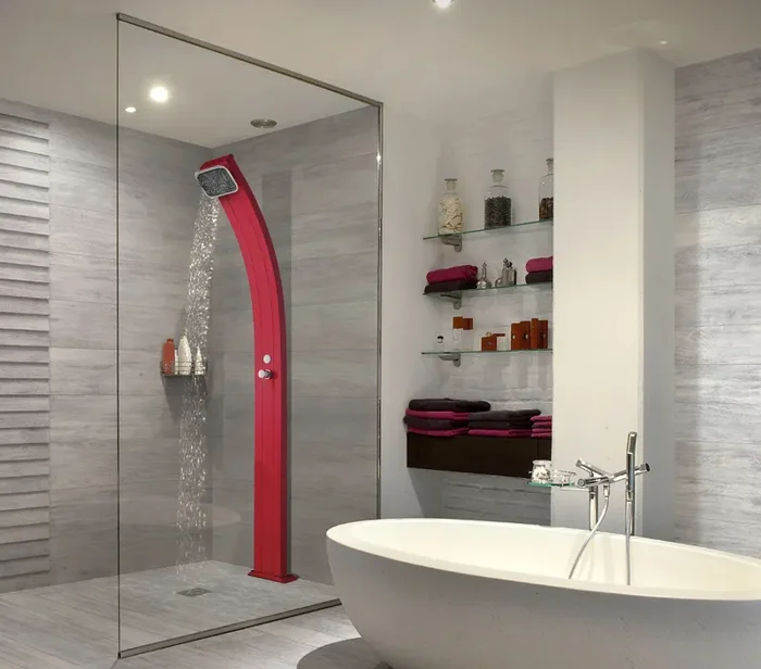 Doccia Solare da Esterno Giardino 30L Miscelatore Arkema Spring Fascia Inox Cherry - immagine 2