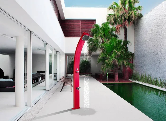 Doccia Solare da Esterno Giardino 30L Miscelatore e Lavapiedi Arkema Spring Fascia Inox Oro Van Gogh - immagine 2