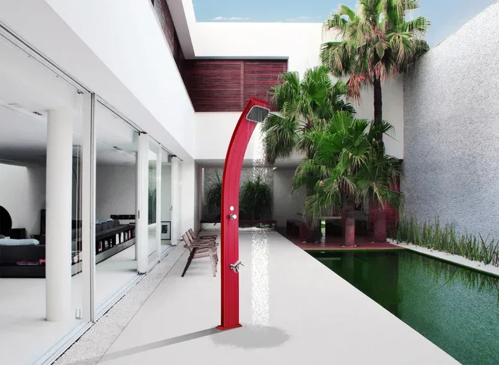 Doccia Solare da Esterno Giardino 30L Miscelatore e Lavapiedi Arkema Spring Fascia Inox Verde Saldi - immagine 2