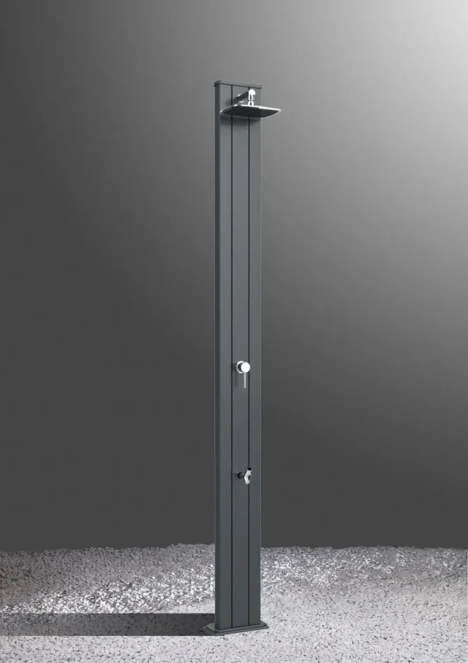 Doccia Solare da Esterno Giardino 30L Miscelatore e Lavapiedi Arkema Spring S Fascia Inox Bianco Cr