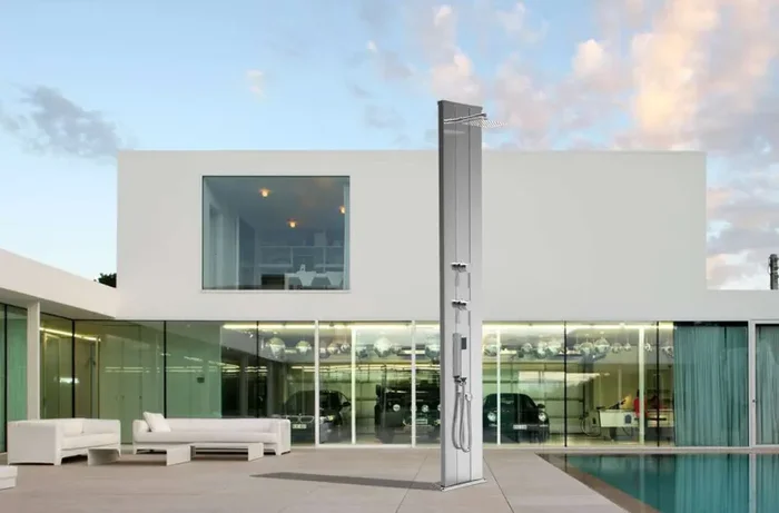 Doccia Solare da Esterno Giardino 40L Miscelatore e Doccetta Mobile Arkema Dada S Fascia Inox Cherry Saldi - immagine 2