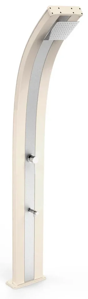 Doccia Solare da Esterno Giardino 40L Miscelatore e Lavapiedi Arkema Dada Fascia Inox Champagne Bronze