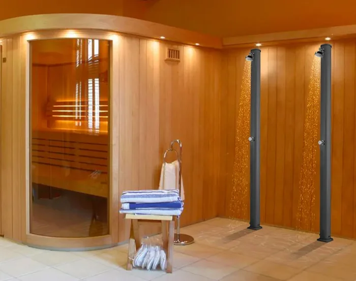 Doccia Solare da Giardino 25L Miscelatore e Lavapiedi Arkema Jolly S Champagne Bronze - immagine 3