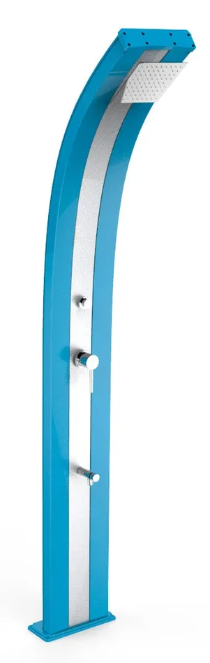 Doccia Solare da Giardino 40L Miscelatore Temporizzato e Lavapiedi Arkema Dada Fascia Inox Light Blu Fornitura
