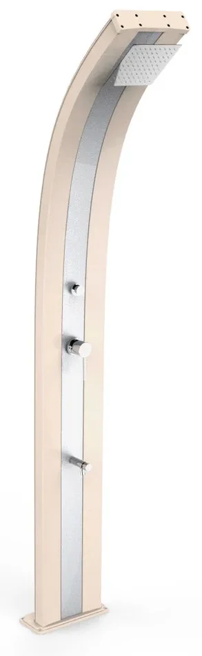 Doccia Solare da Giardino 40L Miscelatore Temporizzato e Lavapiedi Arkema Dada Fascia Inox Champagne Bronze Vendita calda online
