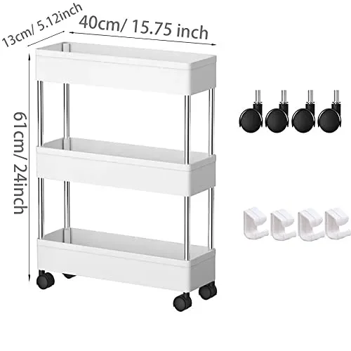 DoDuo Carrello portaoggetti per scaffalature su ruote, carrello portaoggetti a 3 ripiani, carrello scorrevole e scorrevole, carrello portaoggetti mobile - immagine 2