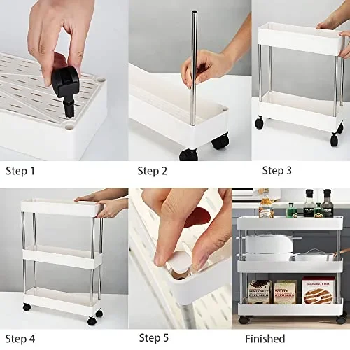 DoDuo Carrello portaoggetti per scaffalature su ruote, carrello portaoggetti a 3 ripiani, carrello scorrevole e scorrevole, carrello portaoggetti mobile - immagine 3