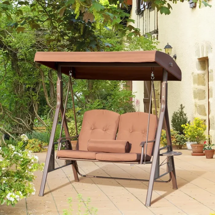 Dondolo 2 Posti da Giardino 157x118x180 in Acciaio e Poliestere Marrone - immagine 2