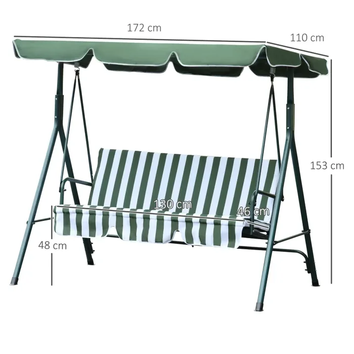Dondolo 3 Posti da Giardino 170x110x152 cm Swivel Verde e Bianco Vendita calda online - immagine 3