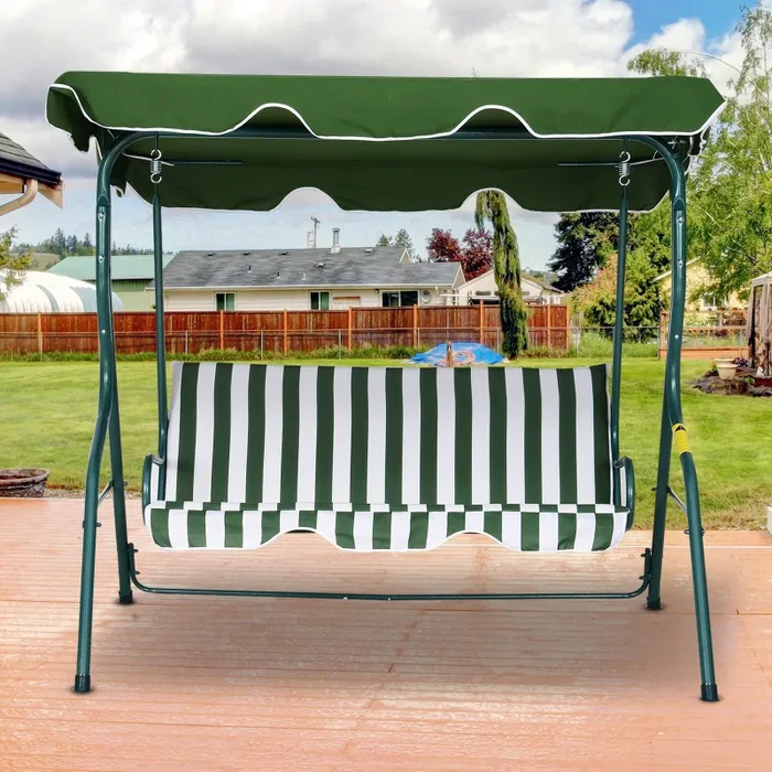 Dondolo 3 Posti da Giardino 170x110x153 cm Swivel Verde e Bianco Online - immagine 2