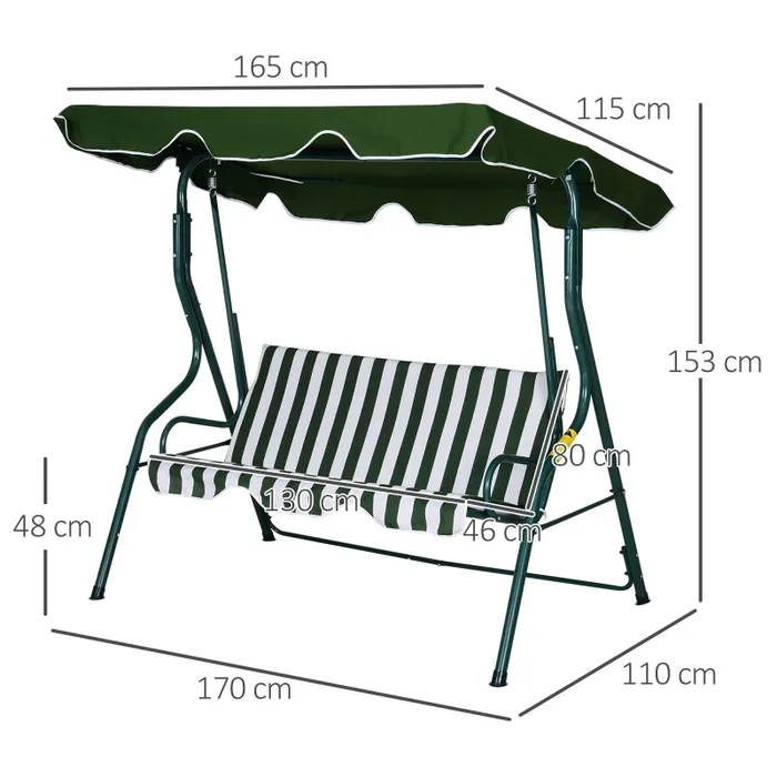 Dondolo 3 Posti da Giardino 170x110x153 cm Swivel Verde e Bianco Online - immagine 3