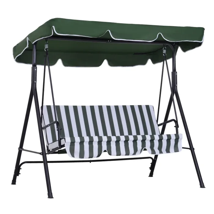 Dondolo 3 Posti da Giardino 172x110x152 cm in Acciaio e Tessuto Verde e Bianco
