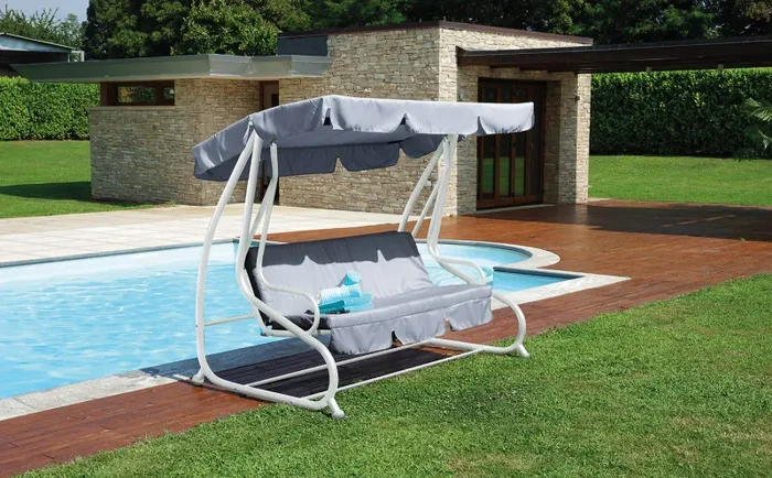 Dondolo 3 Posti da Giardino 200x125x166 cm in Ferro e Poliestere Grigio Chiaro - immagine 2