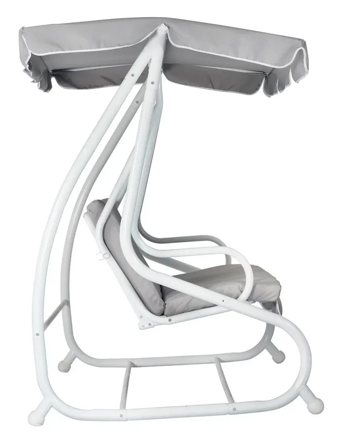 Dondolo 3 Posti da Giardino 200x125x166 cm in Ferro e Poliestere Grigio Chiaro - immagine 3