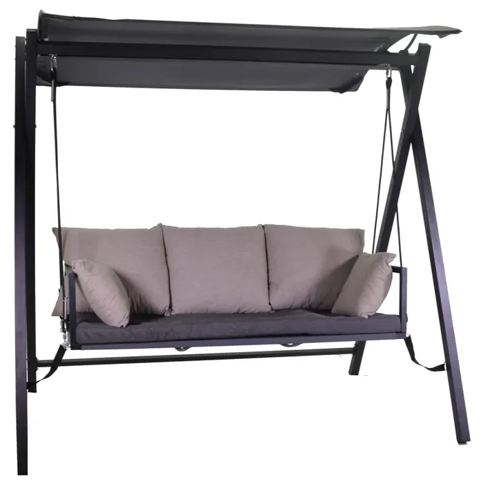 Dondolo 3 Posti da Giardino 209x133x196 cm in Metallo Delaware Nero