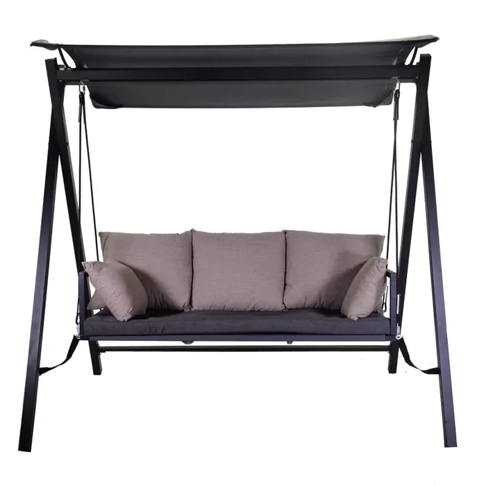 Dondolo 3 Posti da Giardino 209x133x196 cm in Metallo Delaware Nero - immagine 2