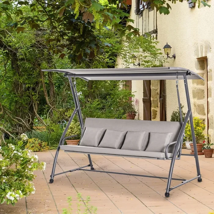 Dondolo 3 Posti da Giardino 218x120x168 cm in Acciaio Marrone - immagine 2