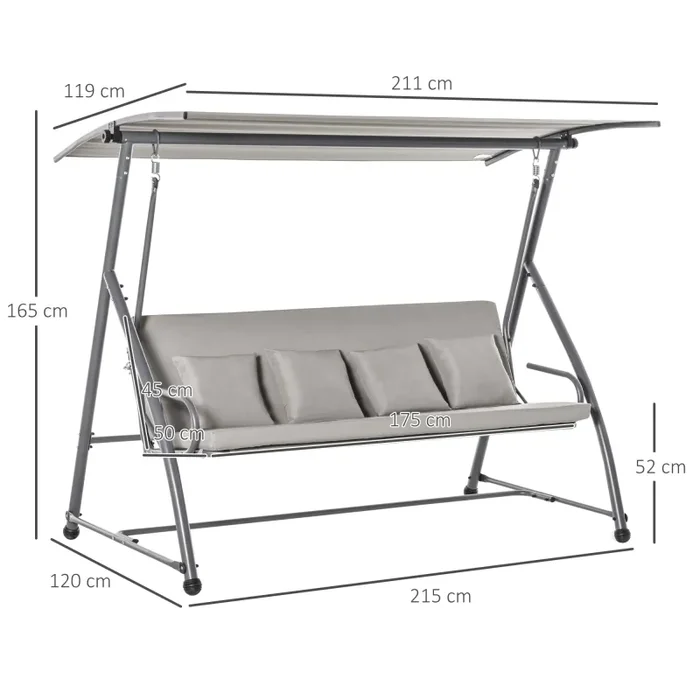 Dondolo 3 Posti da Giardino 218x120x168 cm in Acciaio Marrone - immagine 3