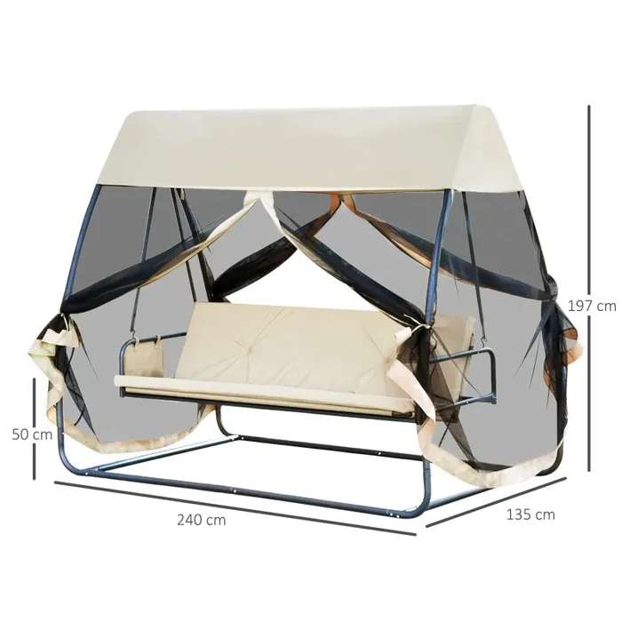 Dondolo 3 Posti da Giardino con Zanzariera Schienale Reclinabile per Funzione Letto Caffè? Chiaro - immagine 3