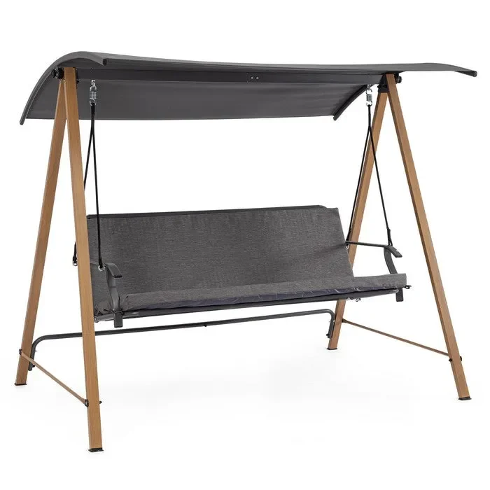 Dondolo 3 posti da giardino moderno in acciaio effetto legno – Icaro