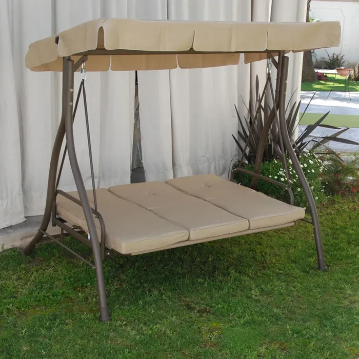 Dondolo 3 Posti Reclinabile Struttura in Ferro per Arredo Giardino Esterno