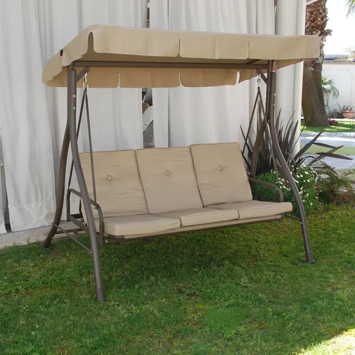 Dondolo 3 Posti Reclinabile Struttura in Ferro per Arredo Giardino Esterno - immagine 2