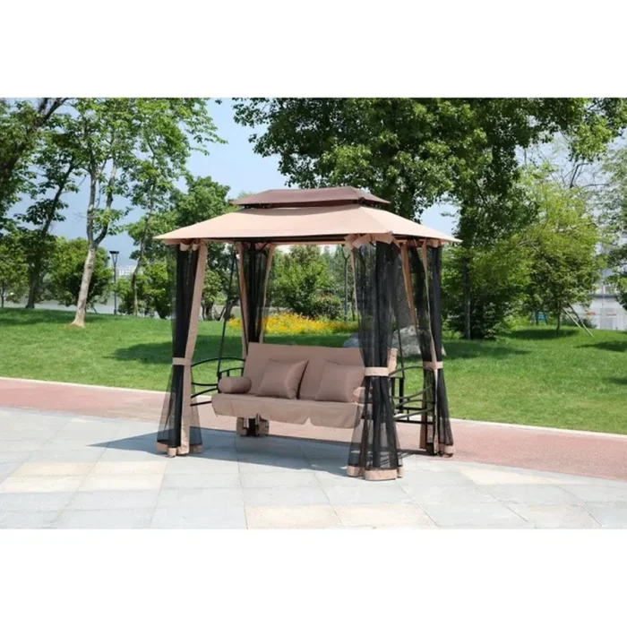 Dondolo 3 Posti Ribaltabile Struttura in Acciaio con Zanzariera per Arredo Giardino Esterno