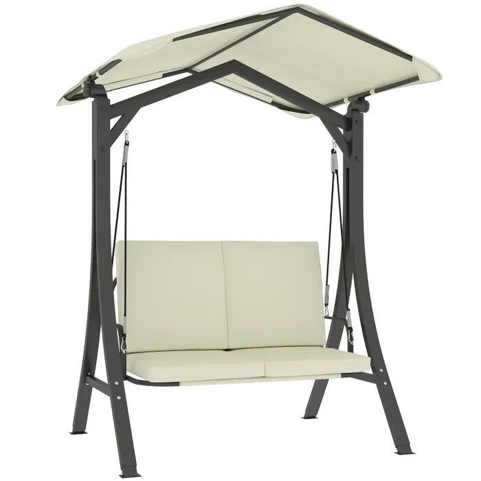 Dondolo da Giardino 2 Posti 150x120x182 cm con Tettuccio Regolabile Crema