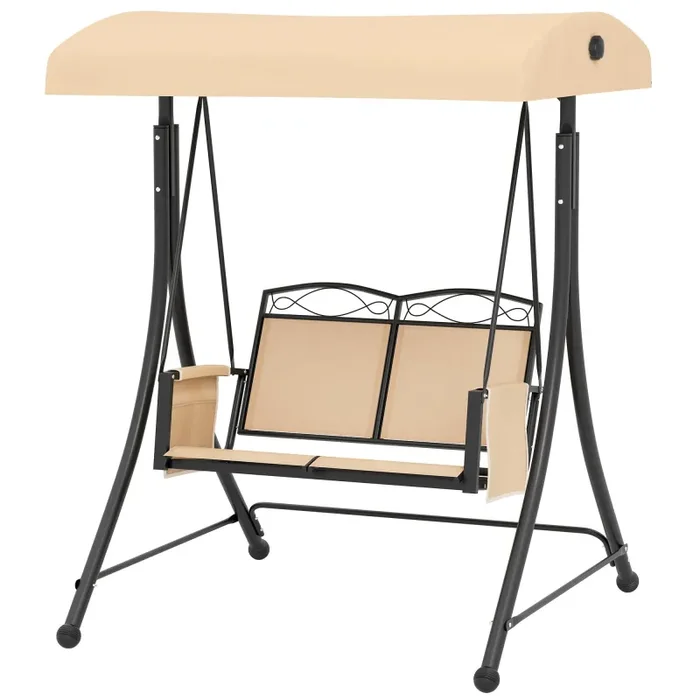 Dondolo da Giardino 2 Posti con Tetto Parasole Regolabile e Tasche Laterali Beige