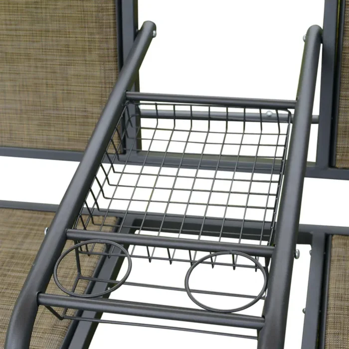 Dondolo da Giardino 2 Posti in Acciaio con Tettuccio Parasole Marrone e Nero