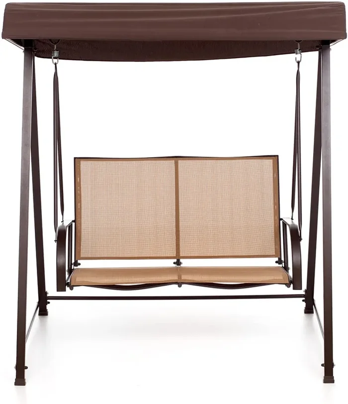 Dondolo da Giardino 2 Posti in Ferro con Tettuccio Sand Dune Ecrù - immagine 3