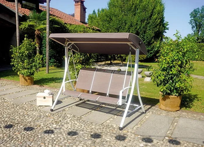 Dondolo da Giardino 200x175x125 cm in Ferro e Textilene Tortora Moda - immagine 2