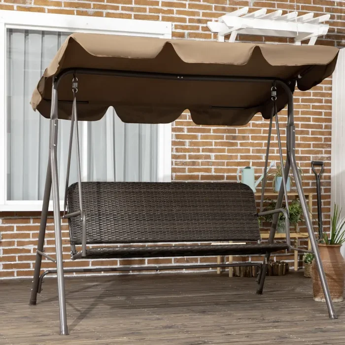 Dondolo da Giardino 3 Posti 167x112x153 cm in Rattan PE e Acciaio Marrone Online - immagine 2