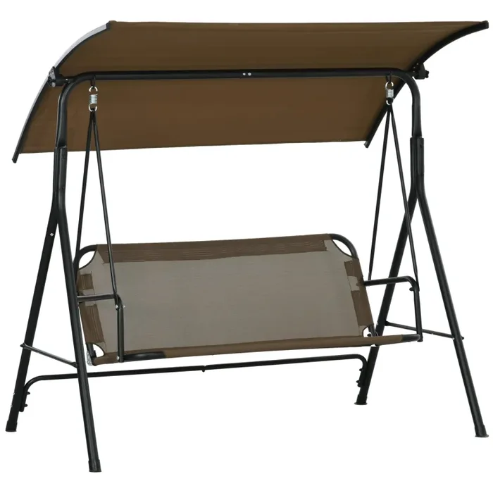 Dondolo da Giardino 3 Posti 172x110x153 cm con Copertura Regolabile in Acciaio e Poliestere Marrone e Grigio Saldi