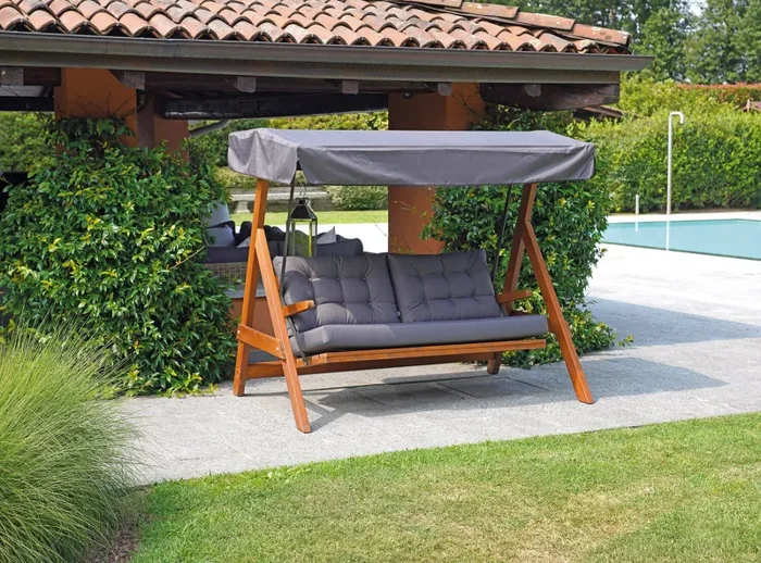 Dondolo da Giardino 3 Posti 190x120x180 cm in Legno con Cuscini Grigio - immagine 2