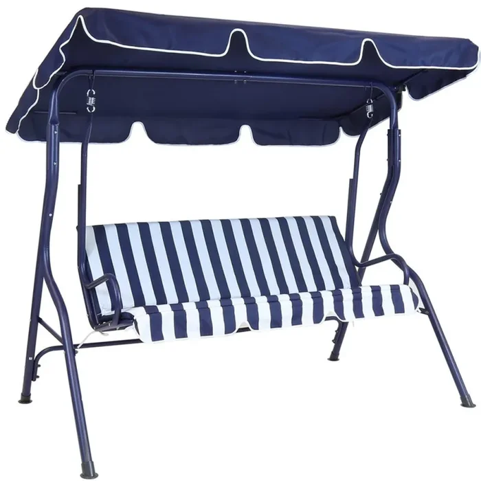 Dondolo da Giardino 3 Posti Altalena per Esterno Acciaio + Tettuccio BLU Bianco Saldi