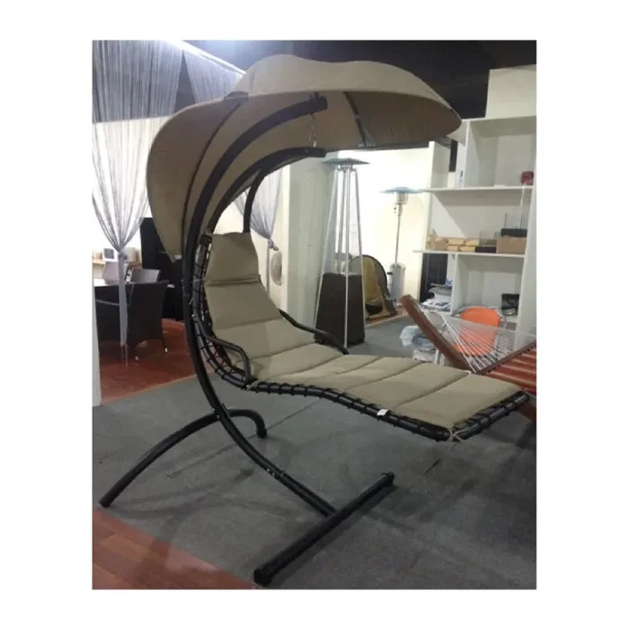 Dondolo da Giardino Pensile in Metallo con Cuscino e Parasole 120x175x220cm Pendent Beige - immagine 2