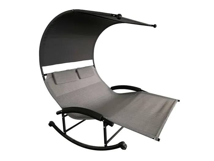 Dondolo Letto 2 Posti da Giardino 200x140x178 cm in Acciaio e Poliestere Grigio Scuro Moda