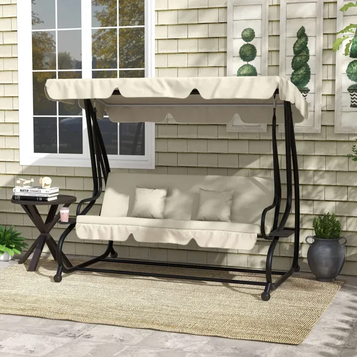 Dondolo Letto da Giardino 200x120x164 cm in Acciaio e Teslin Crema Fornitura - immagine 2