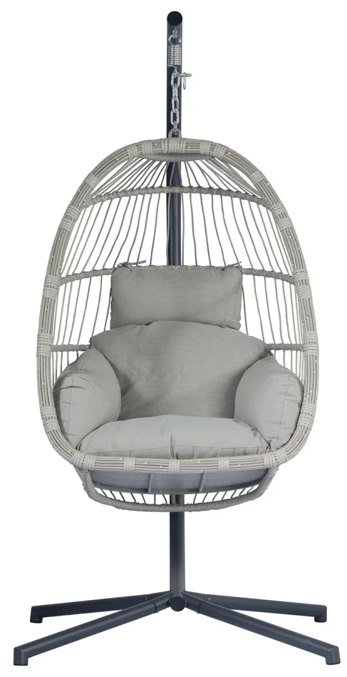 Dondolo Pensile da Giardino 100x103x196 cm in Alluminio e Corda Grigio Chiaro - immagine 2