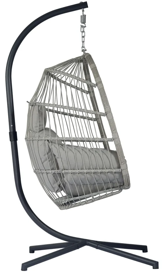 Dondolo Pensile da Giardino 100x103x196 cm in Alluminio e Corda Grigio Chiaro - immagine 3