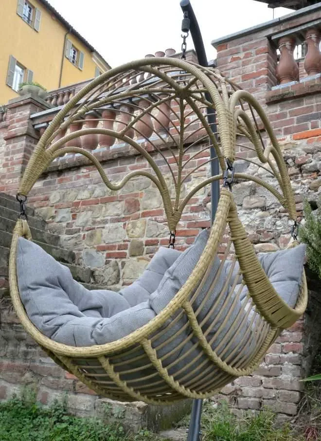 Dondolo Pensile da Giardino 101x101xh200 cm con Cuscini Morris Grigio - immagine 2